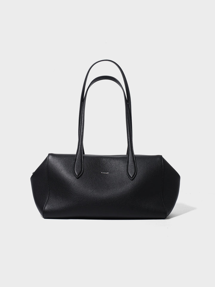 Structured Pebbled Leather Shoulder Tote with Long Handles