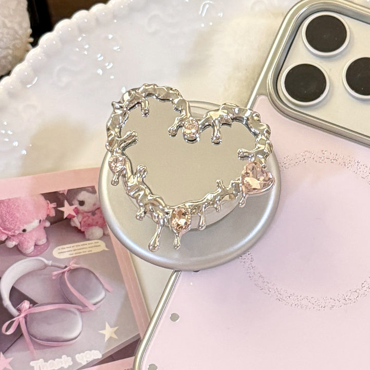 Heart-shaped hand mirror with elegant crystals Stornfield