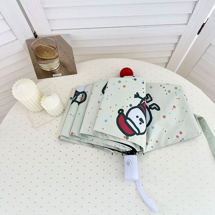 Women's Automatic Folding Umbrella with Cheerful Snowman Design Stornfield