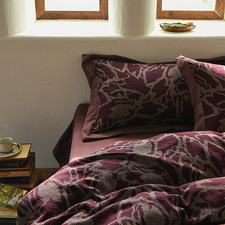 Luxury Jacquard Duvet Cover Set Reversible Cotton-Linen Blend