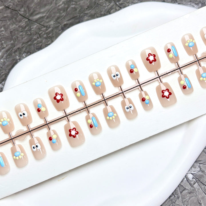 Decorative Press-On Nail Art Set with Unique Floral Designs