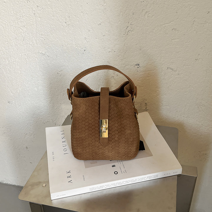 Woven Leather Bucket Handbag