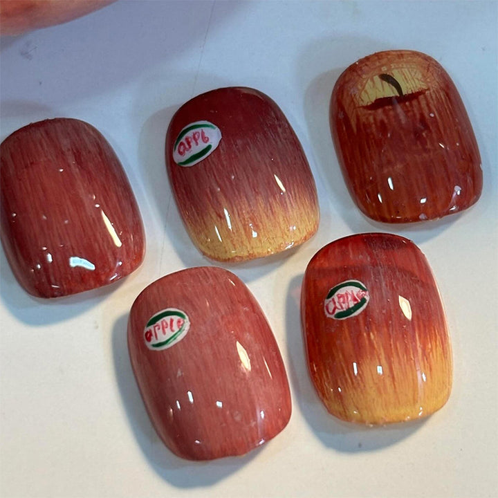 Artistic Press-On Nail Set with Unique Apple Designs Stornfield