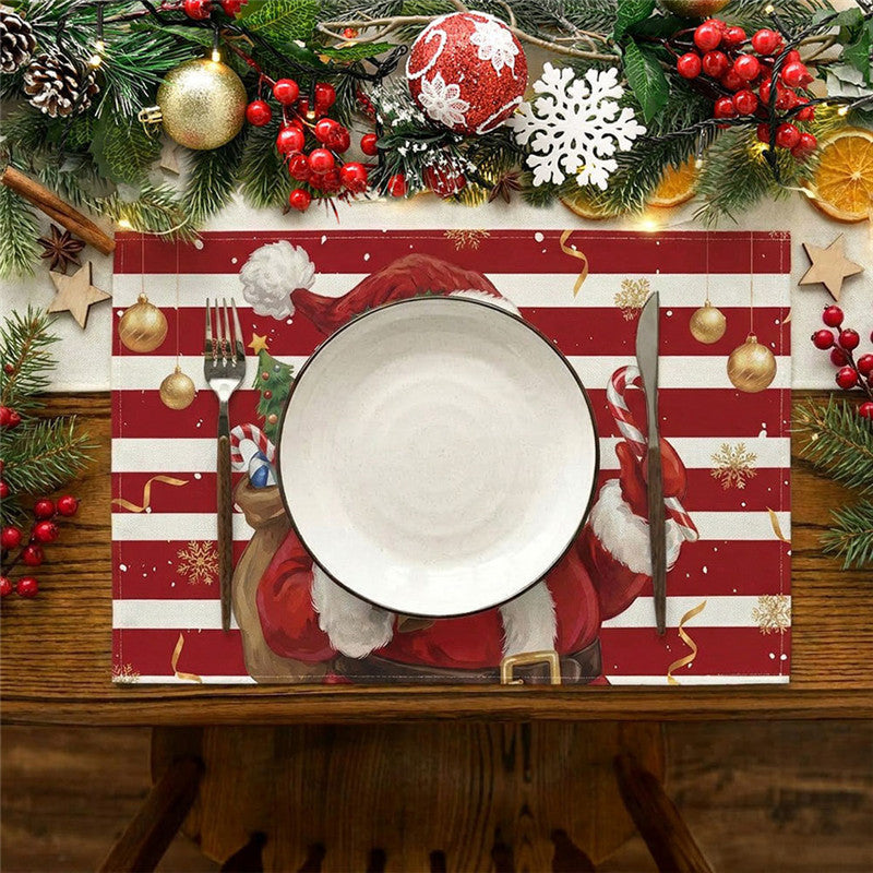 Festive Merry Christmas Pine Forest Cotton-Linen Wall Tapestry with Star and Snowflake Motif