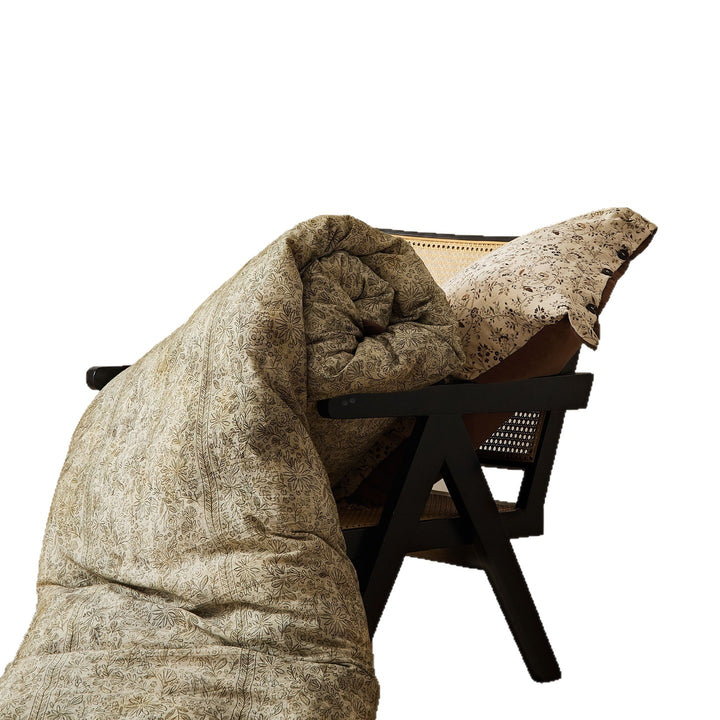 Reversible Cotton Duvet Cover Set with Vintage Micro-Print and Solid Sateen Back