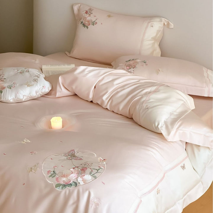 Embroidered Floral Satin Duvet Cover Set