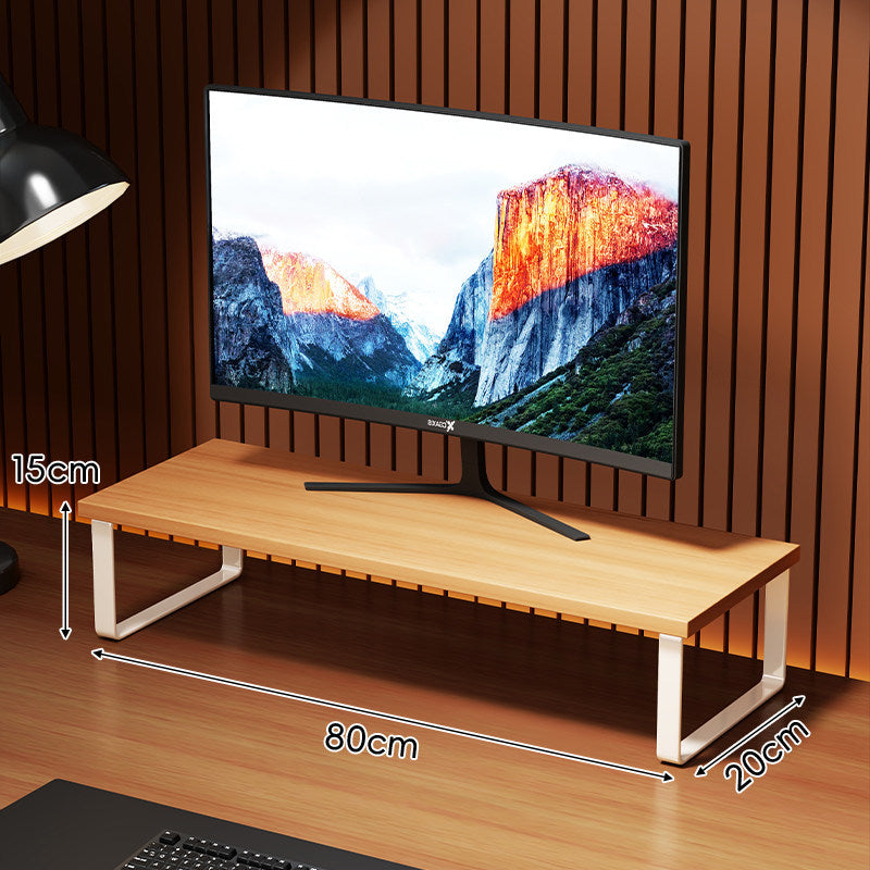Compact Wooden Monitor Riser with Metal Frame and Under-Shelf Storage