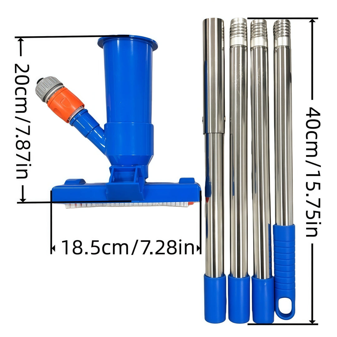 Telescopic stainless steel pool vacuum kit with brush head and fine mesh leaf bag Stornfield