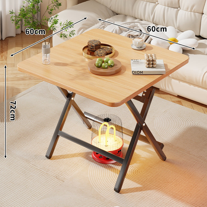 Foldable Square Coffee and Side Table with Marble-Effect Top and Collapsible X-Leg Frame