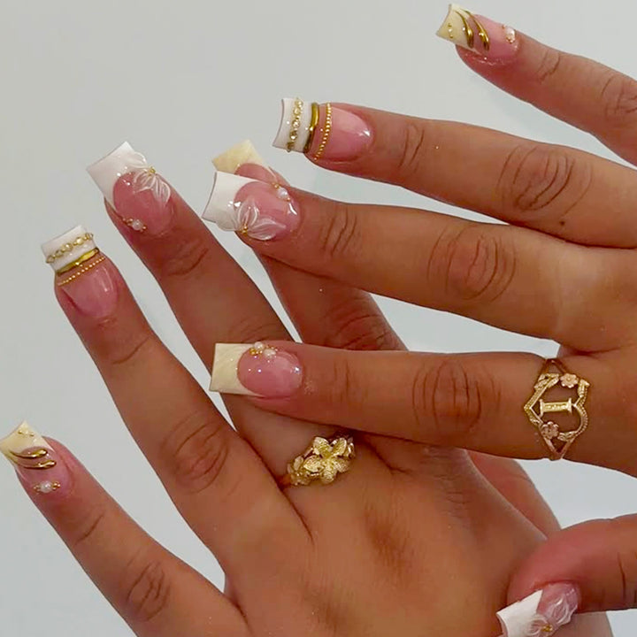 Artificial artificial nails with elegant flower design and luxurious accents Stornfield