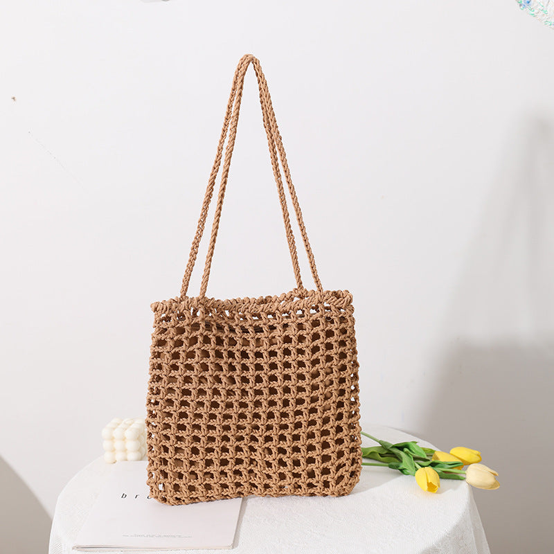 Handmade cotton carrier with decorative net design Stornfield