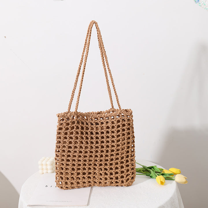 Handmade cotton carrier with decorative net design Stornfield