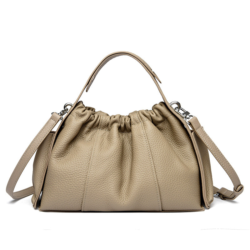 Textured Leather Drawstring Satchel Stornfield