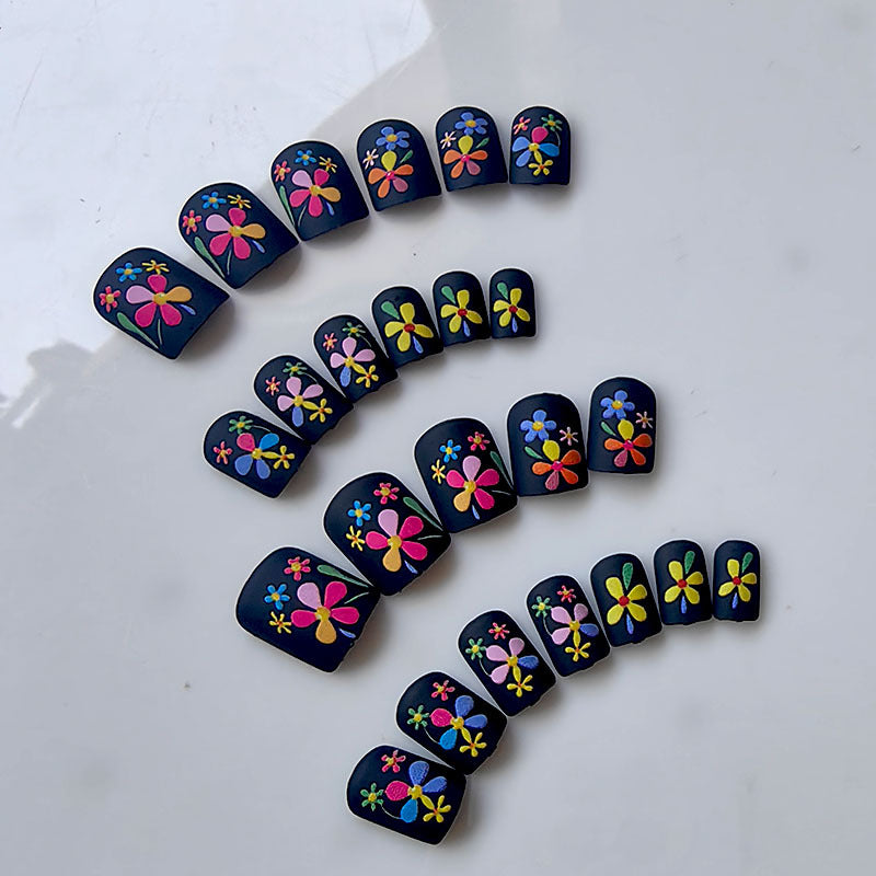 Artificial nails with colorful flower pattern Stornfield