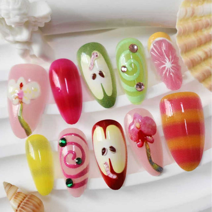 Decorative 3D Floral Press-On Nail Extensions Stornfield