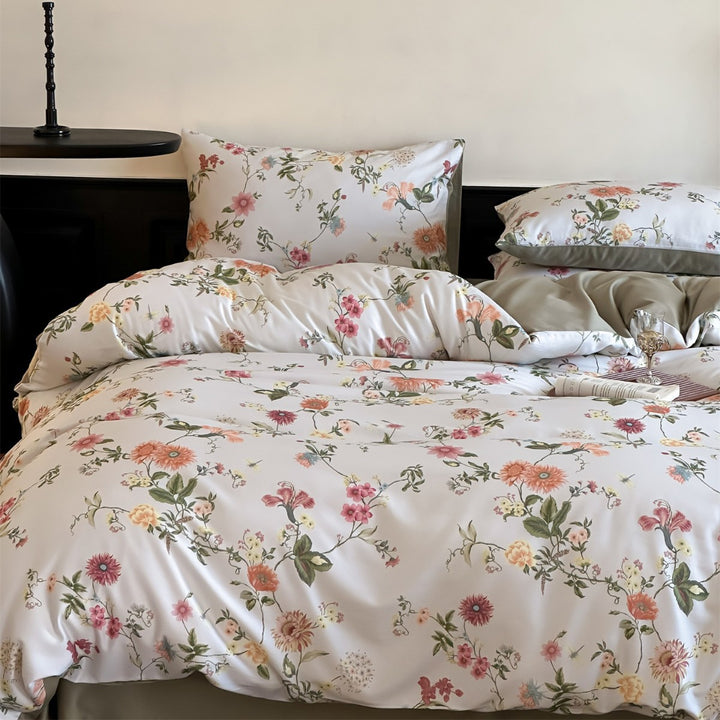 Toile-Print Cotton-Sateen Duvet Cover Set with Reversible Satin-Feel Backing