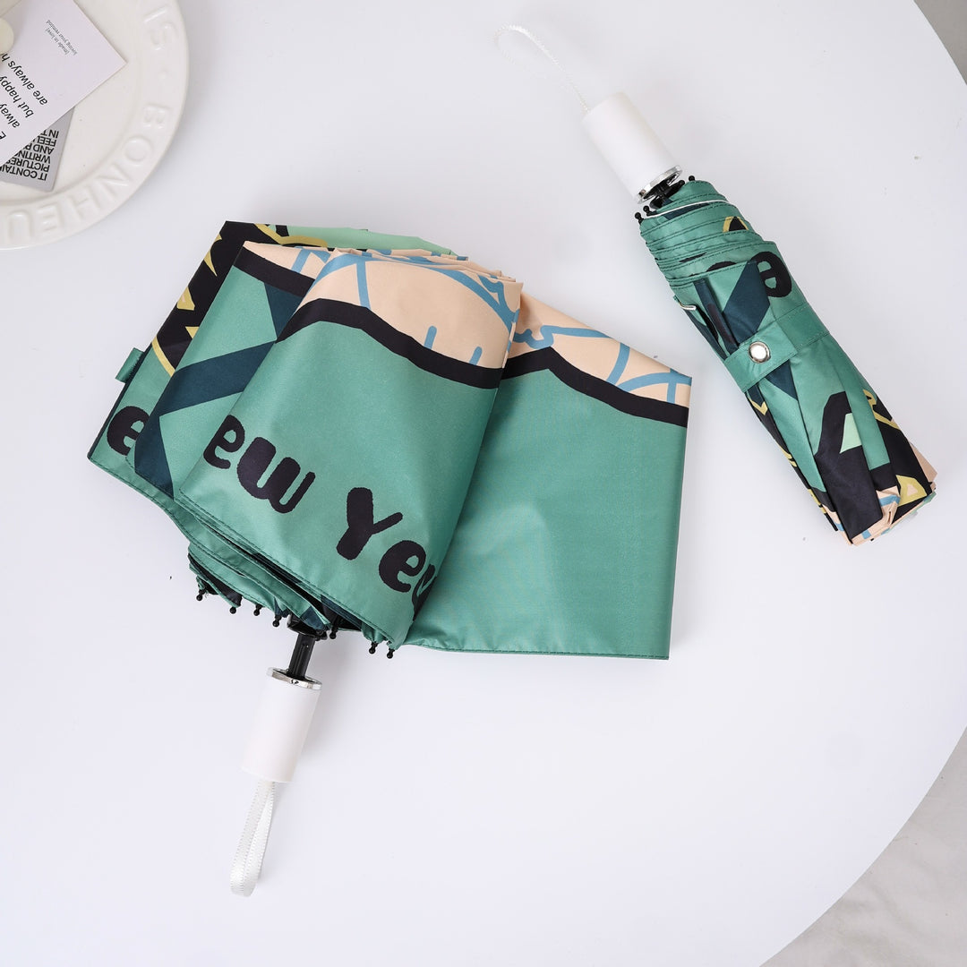 Ladies innovative folding umbrella with gentle leaf design and practical carrying pouch Stornfield