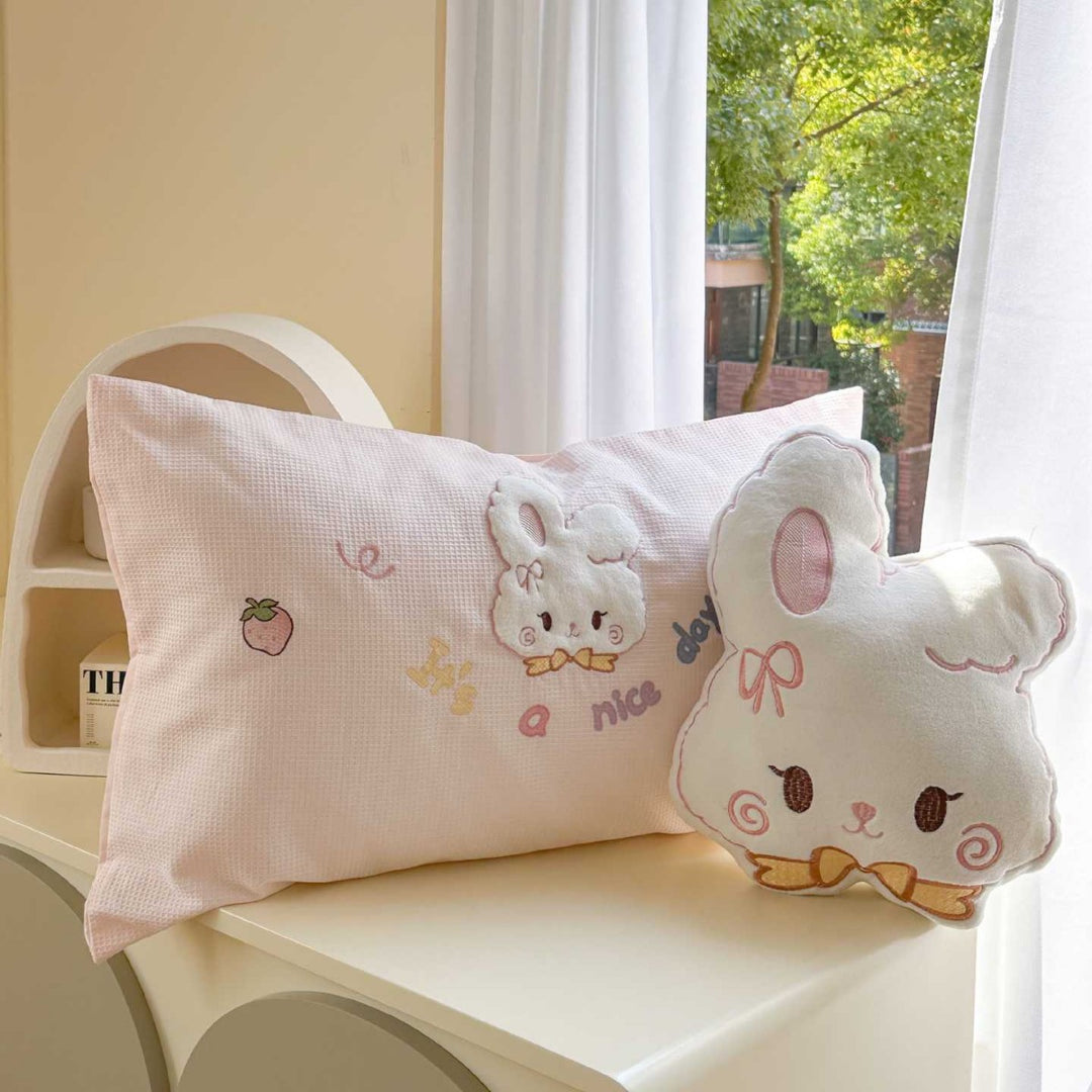 Cotton Embroidered Bunny Duvet Cover and Pillowcase Bedding Set