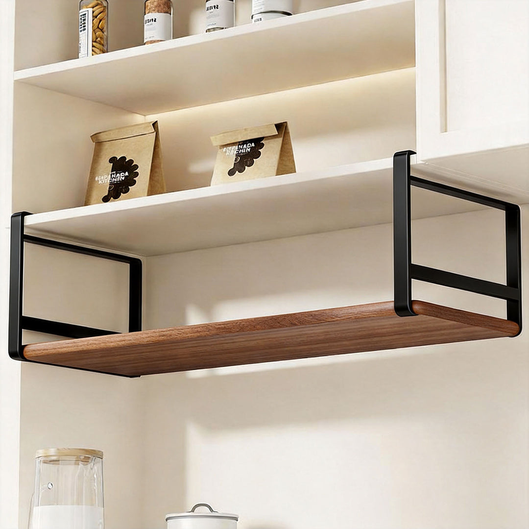 Under-Cabinet Sliding Pantry Shelf with Wooden Base and Steel Frame