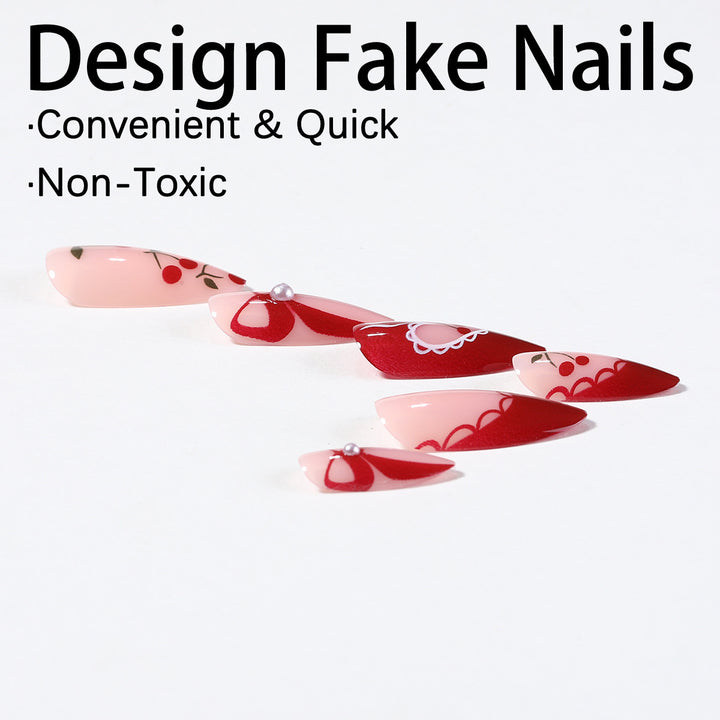 Creative nail set with romantic heart and bow accents Stornfield