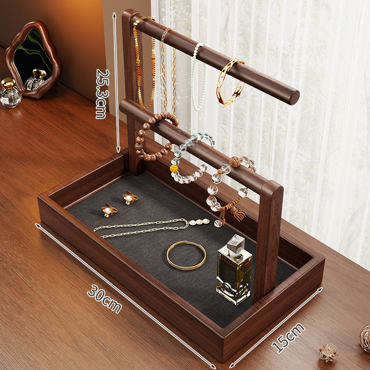 Tiered Wooden Necklace and Bracelet Organizer with Storage Tray