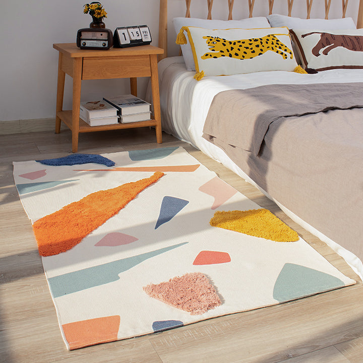 Woven runner rug with abstract relief applications and fringes Stornfield