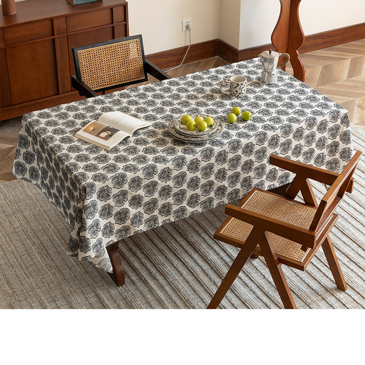 Rectangular cotton tablecloth with floral block print medallions Stornfield