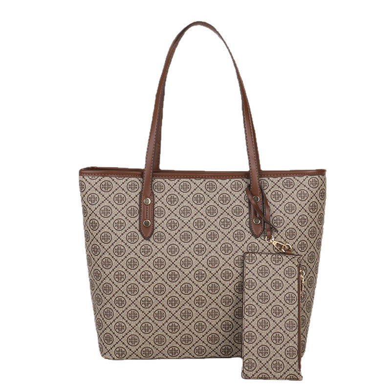 Geometric Patterned Tote Bag with Detachable Zip Pouch
