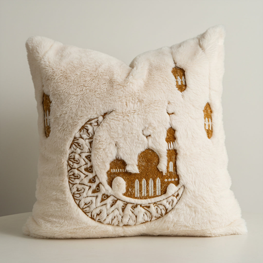 Luxurious decorative pillow cover made of faux fur with relief mandala motif Stornfield