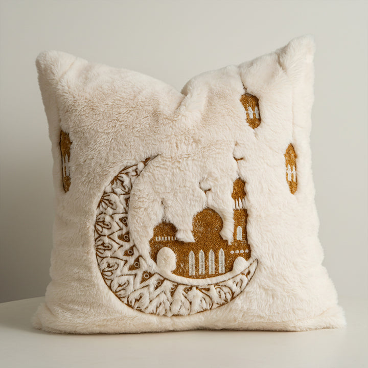 Luxurious decorative pillow cover made of faux fur with relief mandala motif Stornfield