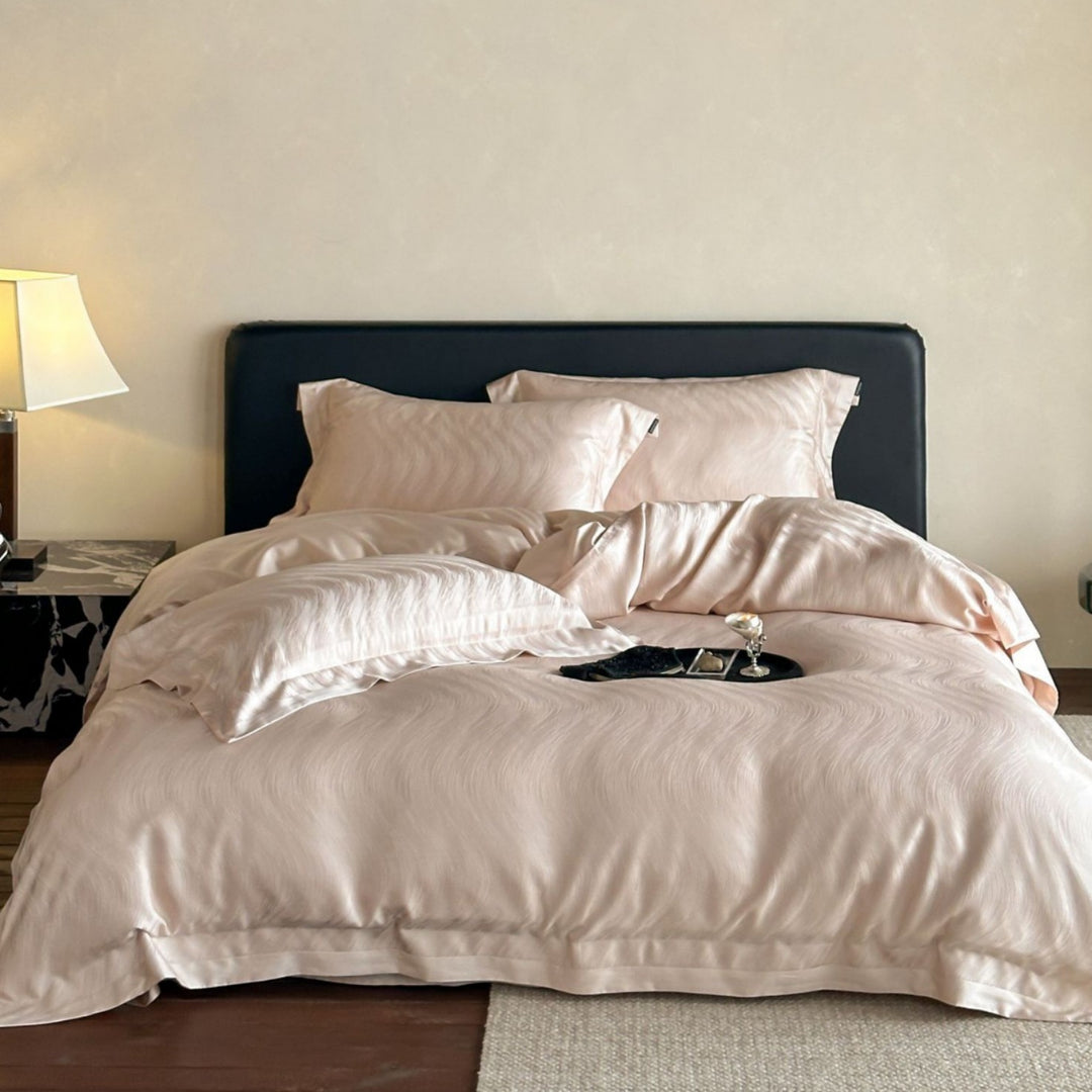 Silky Sateen Jacquard Duvet Cover Bedding Set with Envelope Pillow Shams