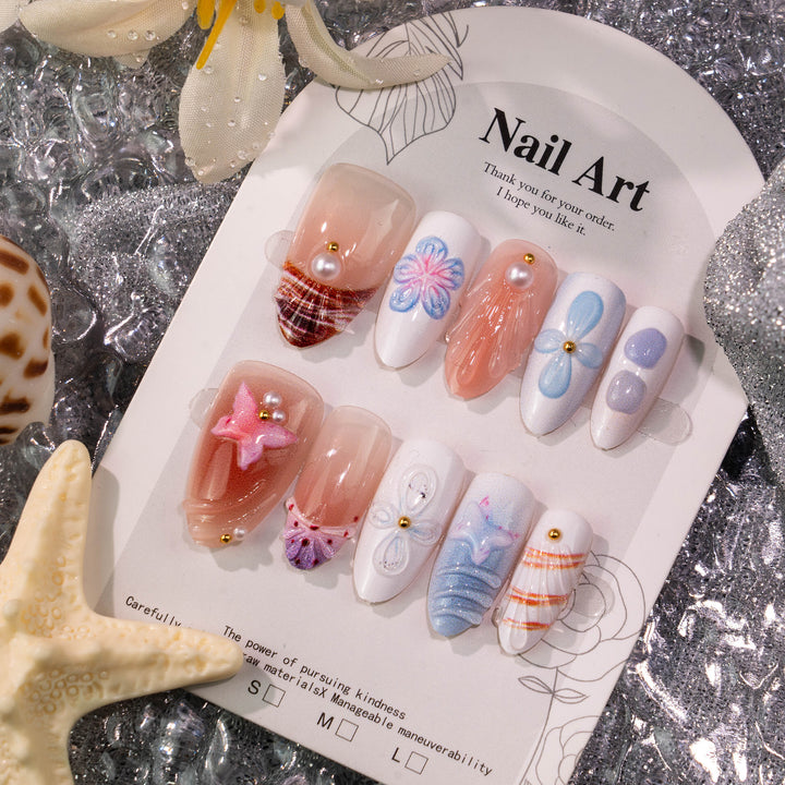 Elegant 3D Floral Press-On Nail Set