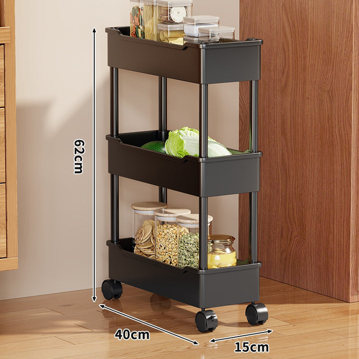 Four-Tier Slim Rolling Kitchen Storage Cart with Deep Trays and Locking Casters