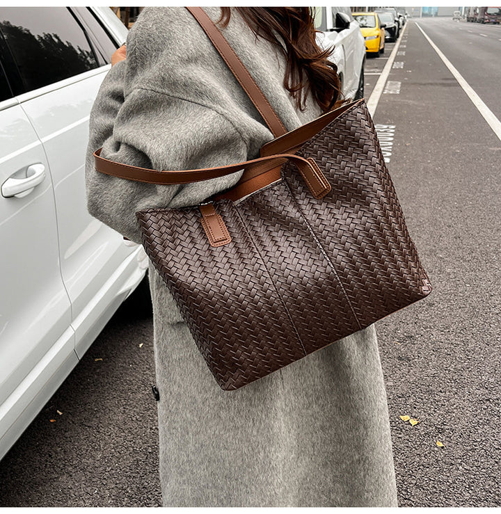 Woven Leather Shoulder Tote Bag Stornfield