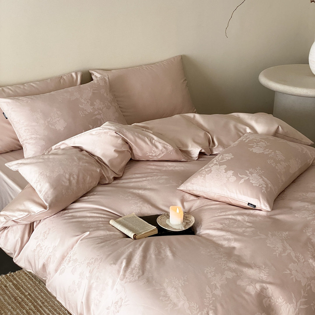 Floral Jacquard Reversible Duvet Cover Set with Silky Sateen Finish