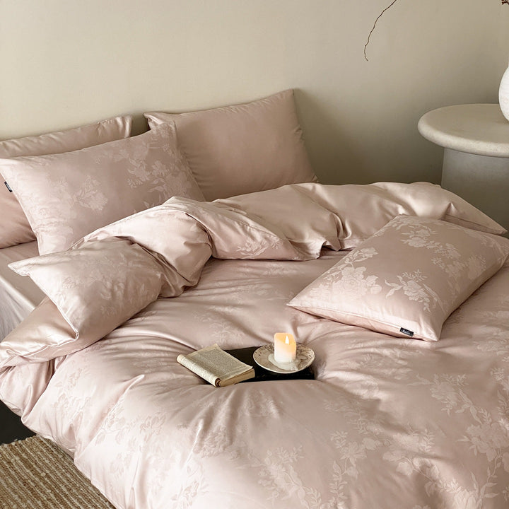 Floral Jacquard Reversible Duvet Cover Set with Silky Sateen Finish