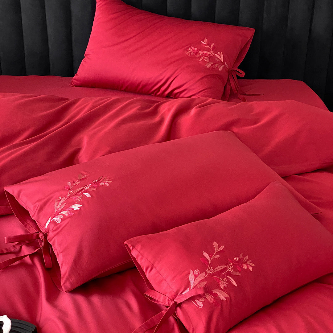 Luxurious satin bedding set with embroidered pillowcases