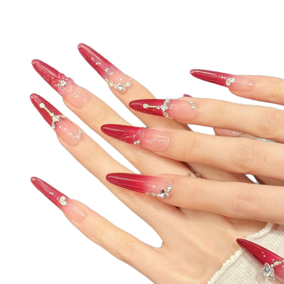 Stylish Stiletto Press-On Nail Set with Rhinestone Accents