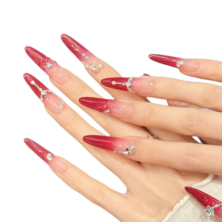 Stylish Stiletto Press-On Nail Set with Rhinestone Accents