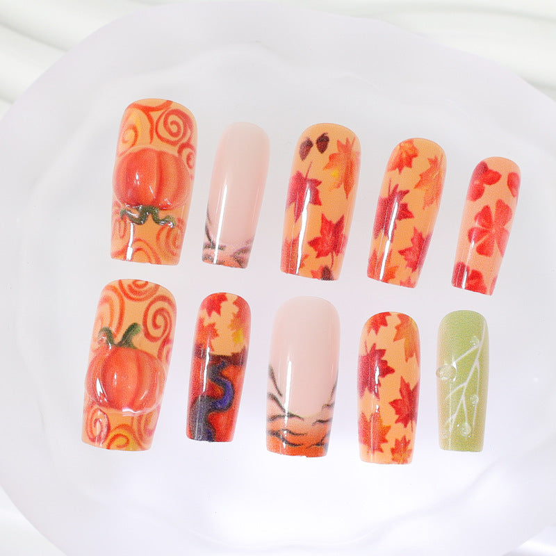 Artificial nail set with autumn motifs and creative 3D elements Stornfield