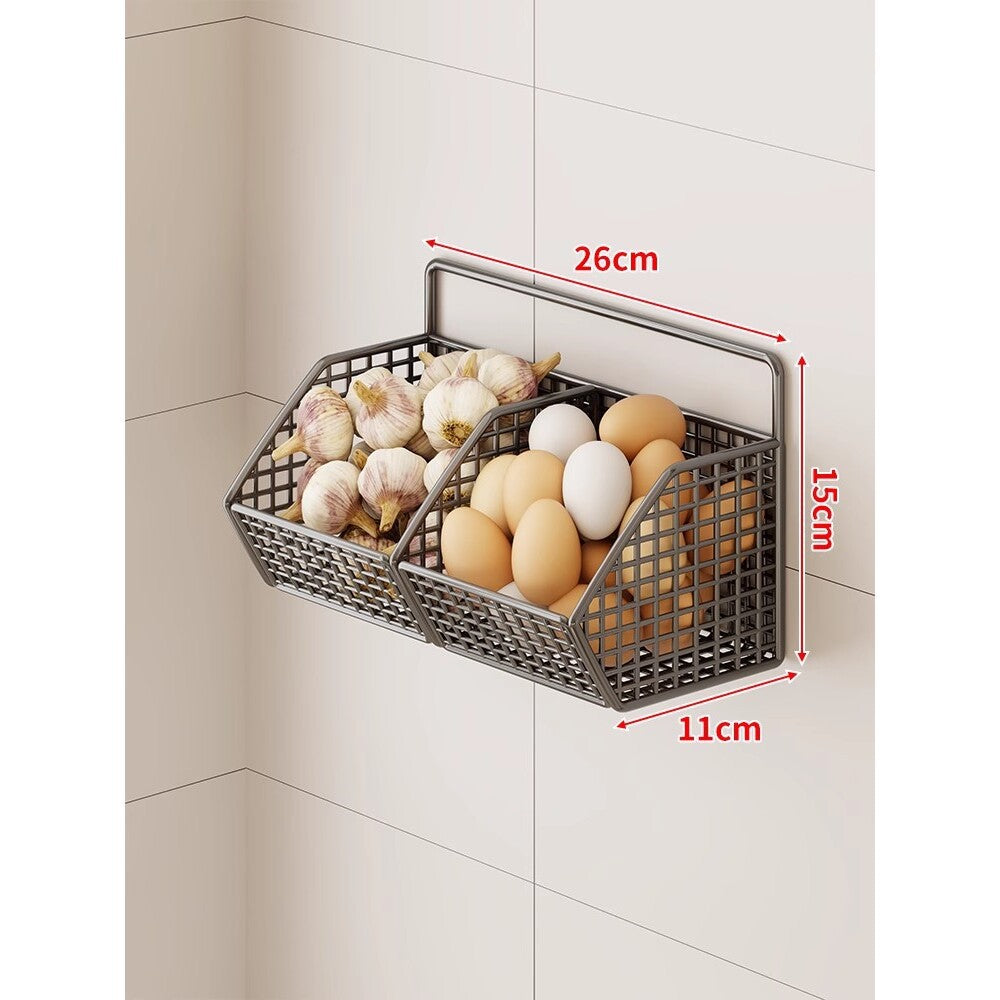 Under-Cabinet Three-Compartment Wire Mesh Kitchen Storage Basket with Front Rail