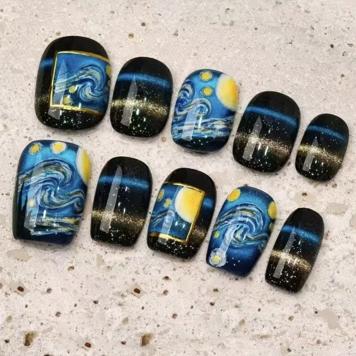 Artistic Starry Night Press-On Nail Art Stornfield