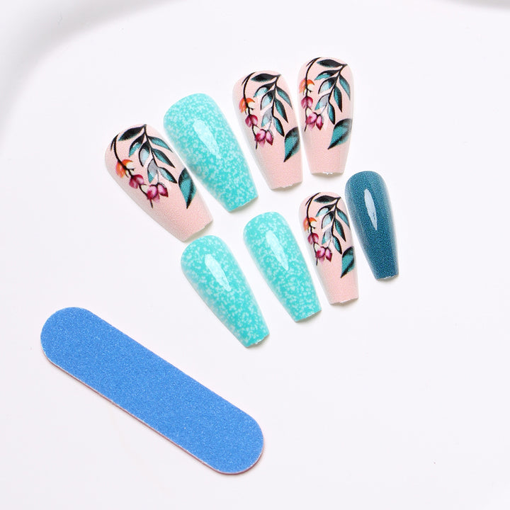 Artistic Floral and Glitter Press-On Nails Stornfield