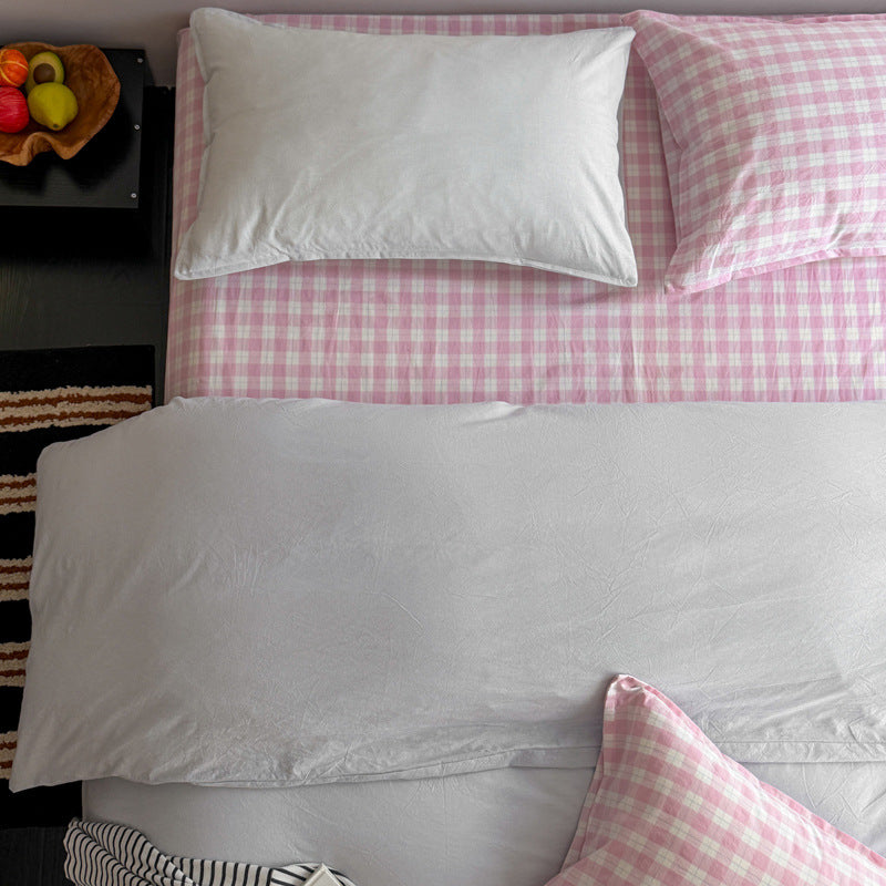 Plaid Cotton Percale Sheet Set with Deep-Fit Fitted Sheet and Envelope Pillowcases