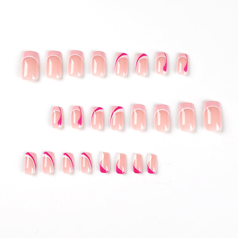 Acrylic nail extensions with elegant gradient and curved accents Stornfield