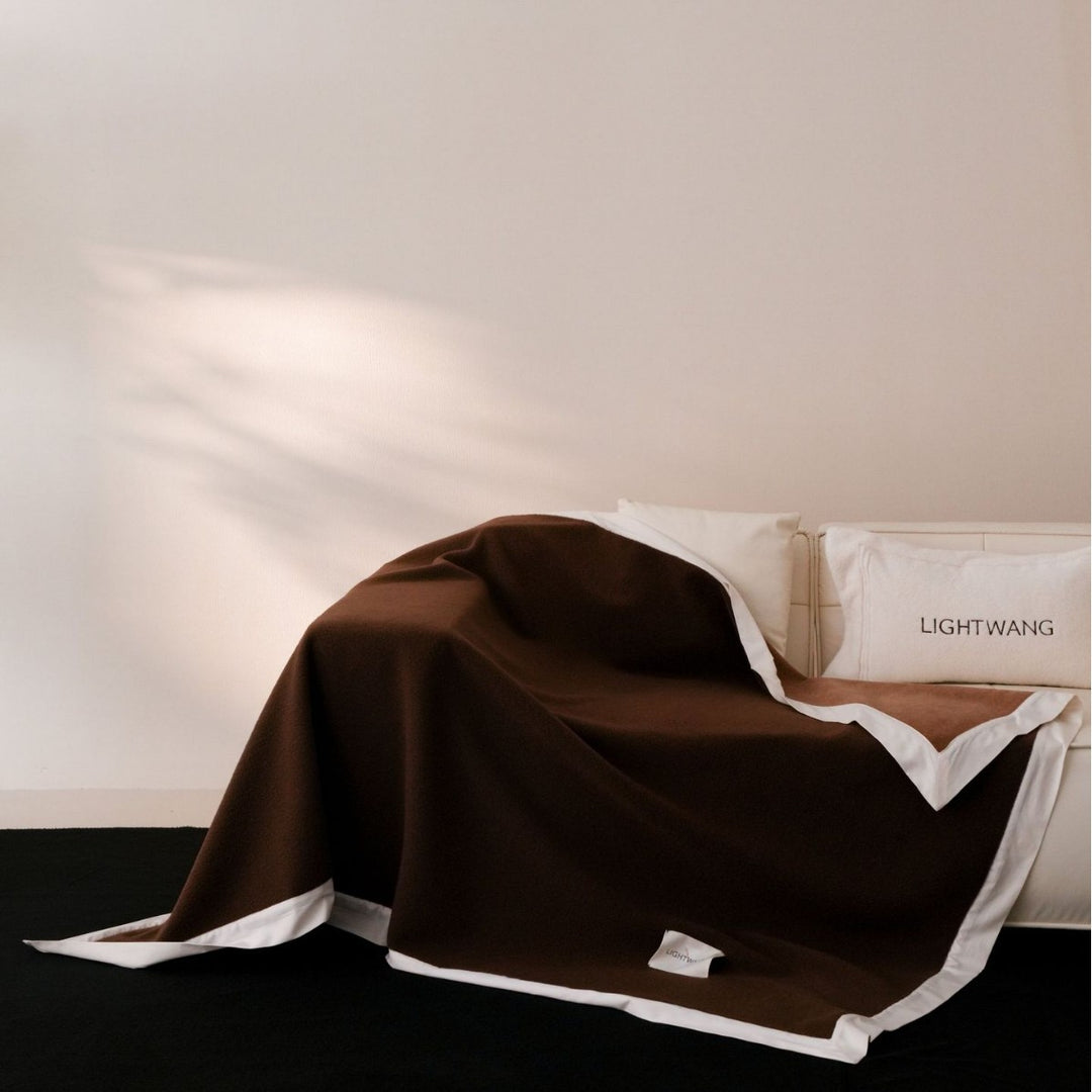 Reversible Wool-Blend Throw Blanket with Contrast Satin Border