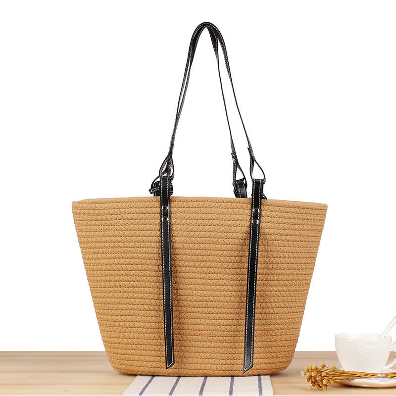 Braided beach bag with elegant faux leather handles Stornfield