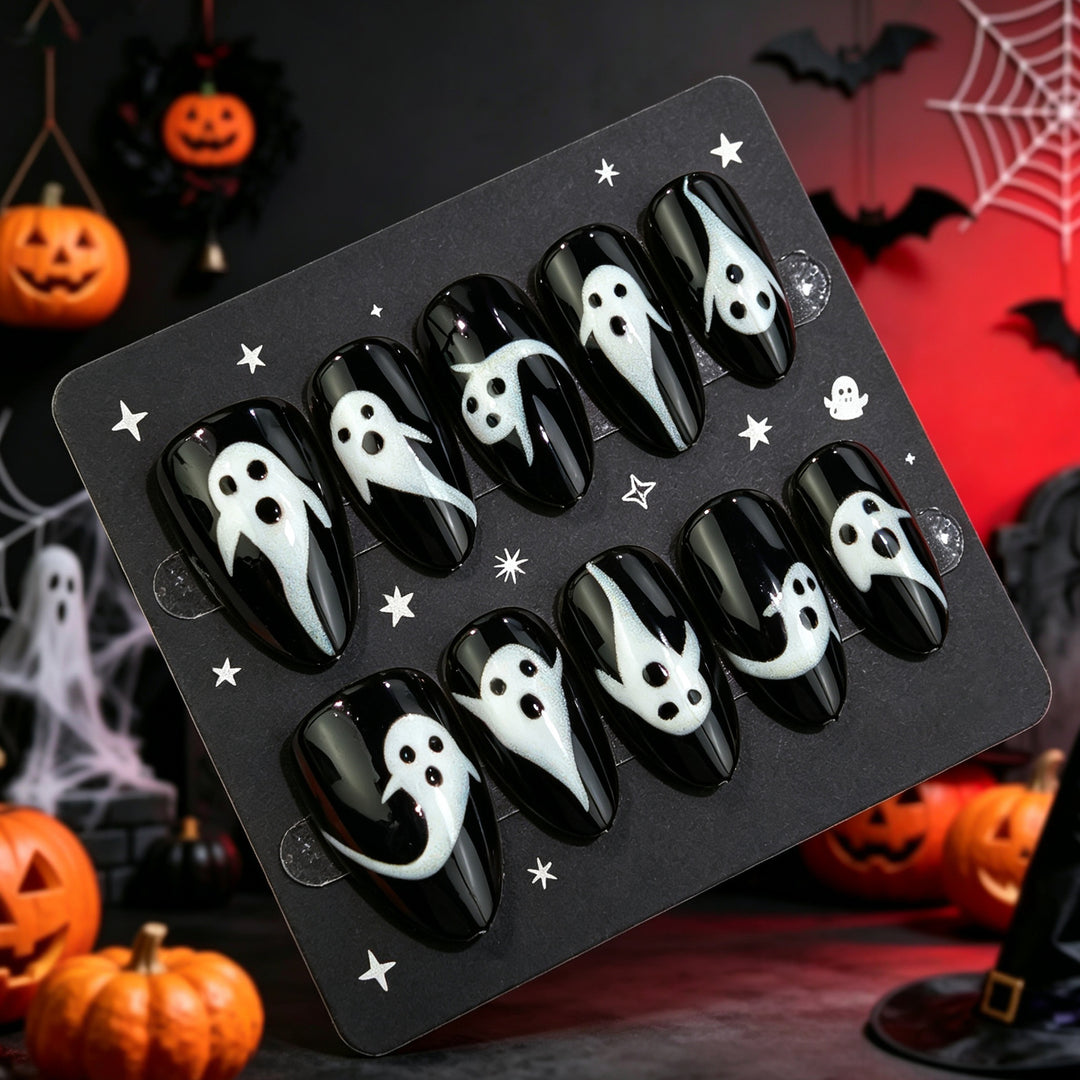 Ghost-Themed Press-On Nail Art Set Stornfield
