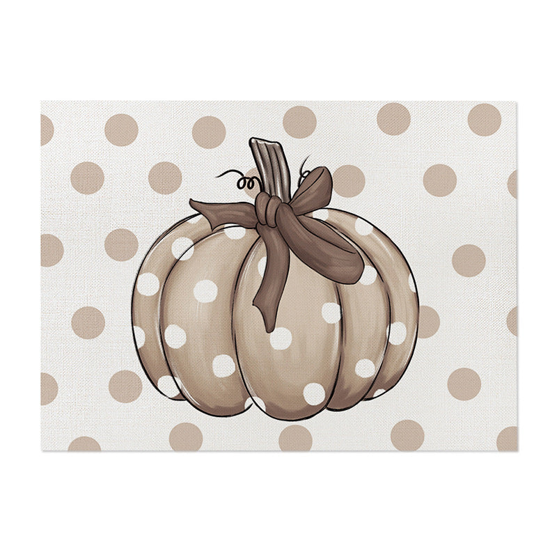 Rectangular Linen-Texture Table Placemat with Watercolor White Pumpkin & Fall Foliage Print