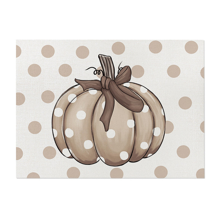 Rectangular Linen-Texture Table Placemat with Watercolor White Pumpkin & Fall Foliage Print